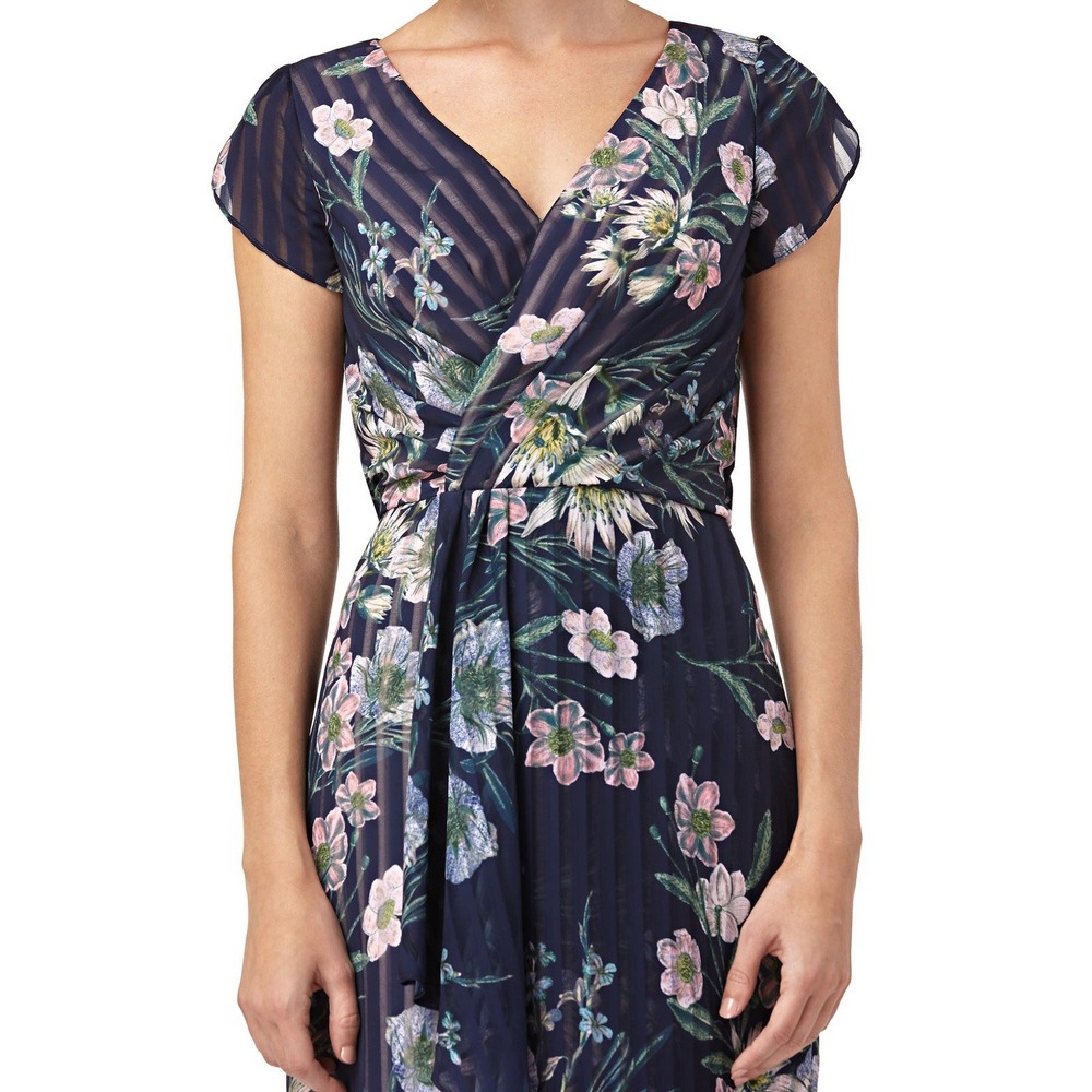 Kay Unger Ricarda Navy Floral Maxi Gown Chiffon Mother Of The‎ Bride Wedding 4 - Picture 2 of 6